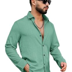 Men's Regular Fit Poly Popcorn Casual Shirt Green - Image 5