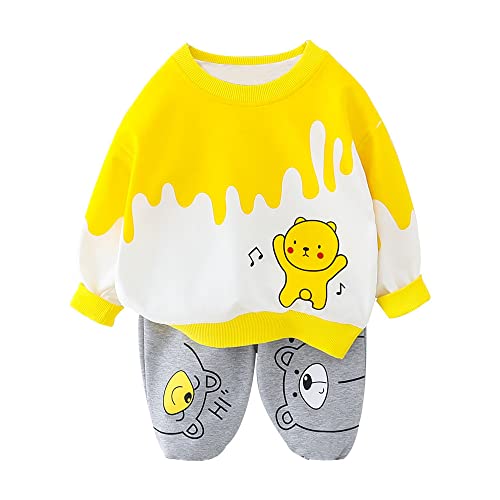 Googo Gaaga Boy's Cotton Full Sleeves Sweatshirt with Pant Set (Yellow, 6-7 Years)