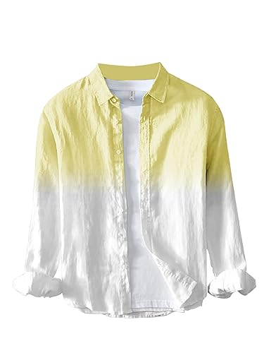 BE ACTIVE Men's Geometric Regular Casual Shirt (Cpr0156_Yellow L)