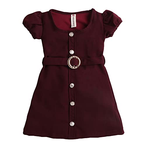 Hopscotch Girls Cotton Blend Solid Party Dress Clothing Set In Maroon Color For Ages 4-5 Years (ADM-3544267)
