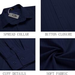 CB-COLEBROOK Men's Casual Button Down Shirts Long Sleeve Linen Shirt Fashion Textured Beach Summer Shirt (in, Alpha, L, Regular, Navy Blue) - Image 3