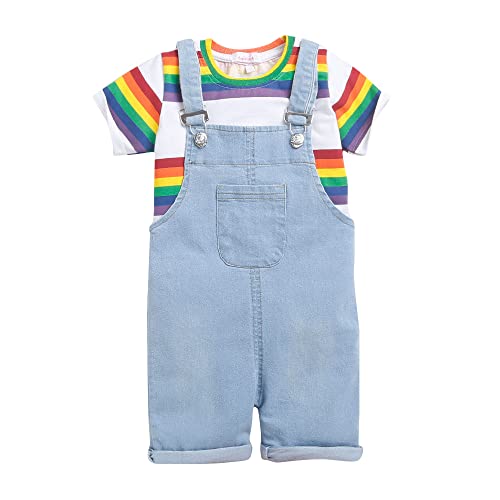 Hopscotch Cotton, Spandex Boys Stripe Print T-Shirt Dungaree Set In Multi Color For Ages 2-3 Years