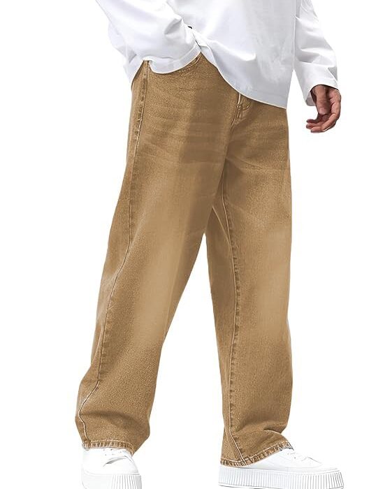 Ben Martin Men's Denim Cotton Oversized Loose Baggy Fit Jeans Pants for Men (in, Numeric, 32, Regular, Khaki)