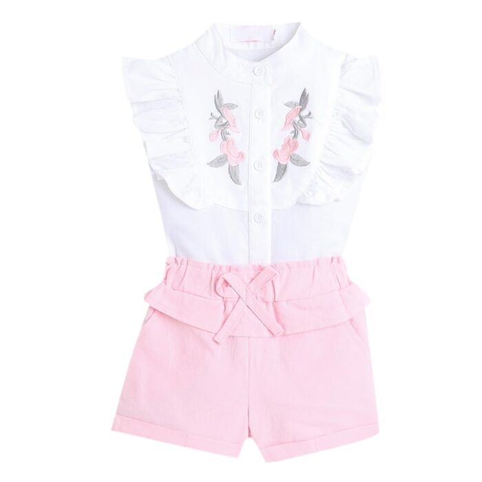 Hopscotch Girls Floral Print Blouse And Shorts Set In White Color For Ages 18-24 Months (MTQ-3056728)