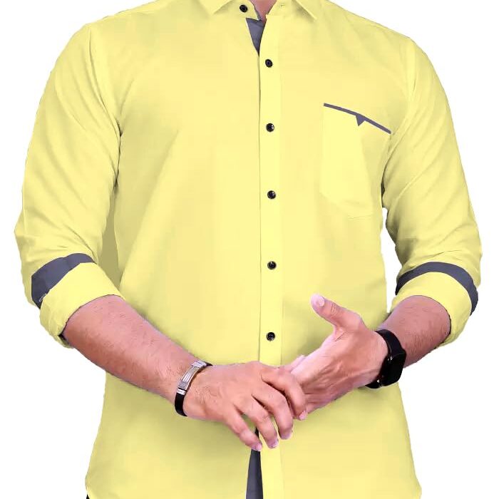 CB-COLEBROOK Men Regular Fit Solid Spread Collar Casual Shirt (X-Large, Butter Yellow)