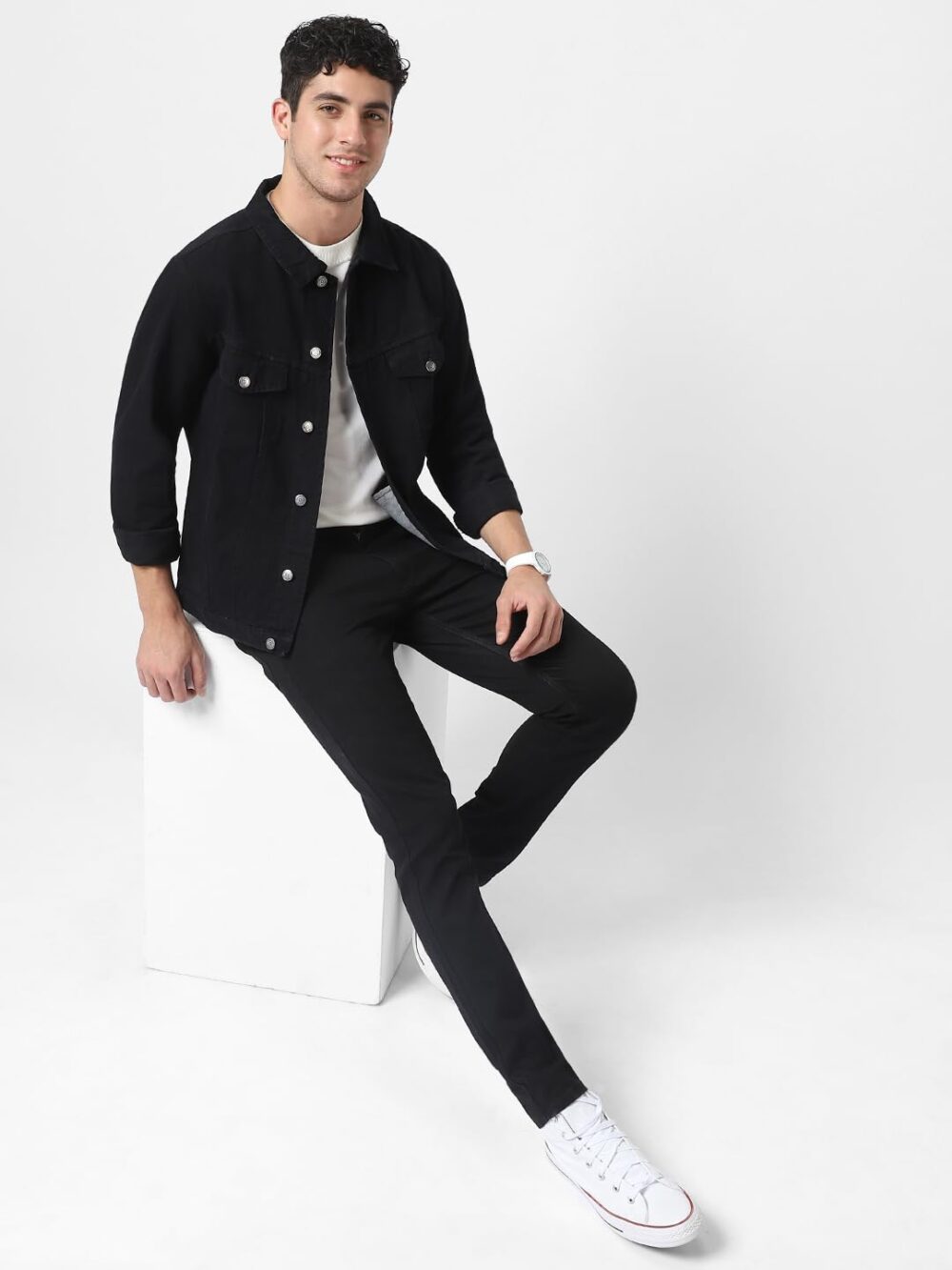 Urbano Fashion Men's Black Solid Regular Fit Washed Full Sleeve Denim Jacket (jakt-denim-black-l) - Image 4