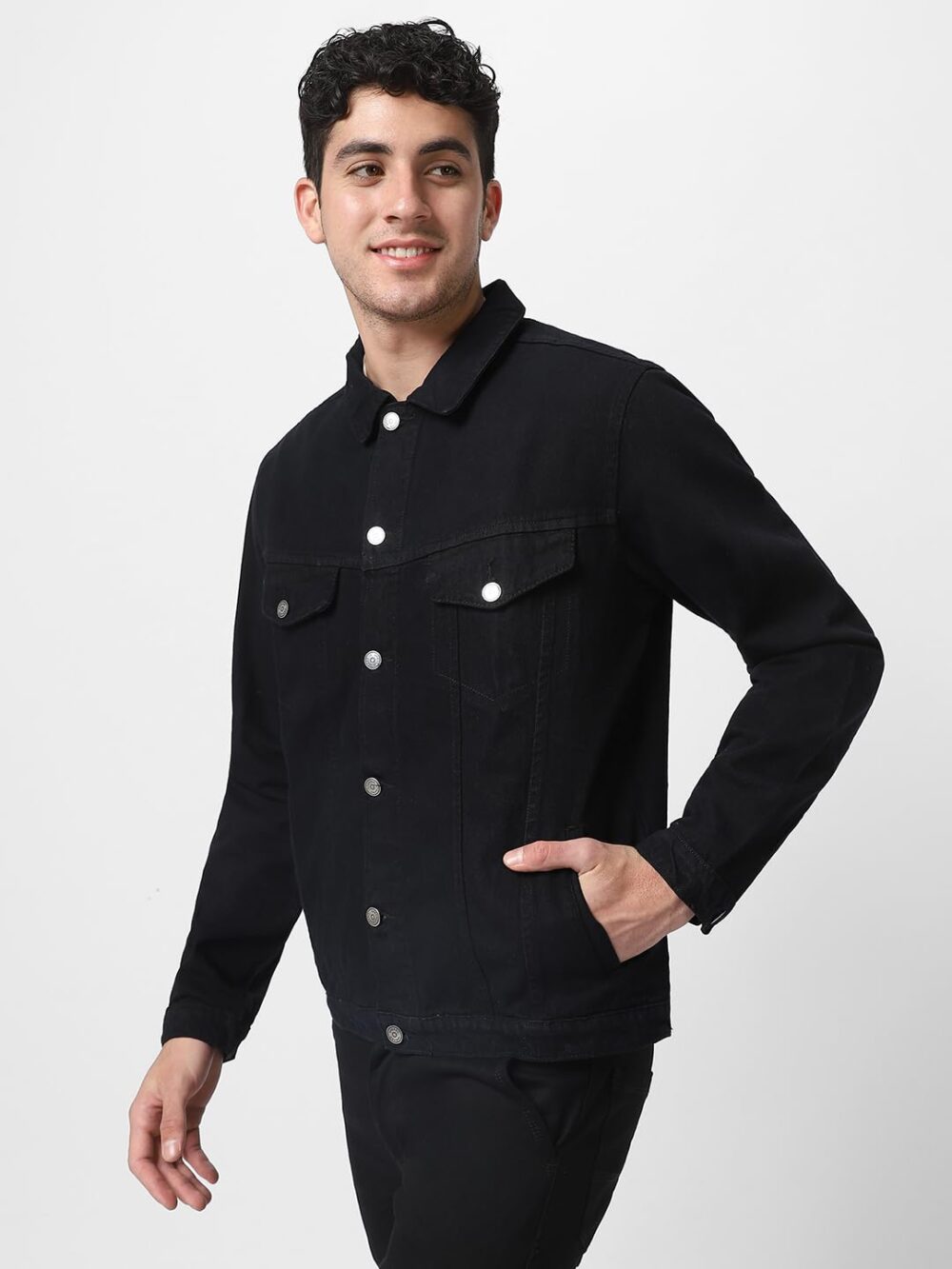 Urbano Fashion Men's Black Solid Regular Fit Washed Full Sleeve Denim Jacket (jakt-denim-black-l) - Image 6