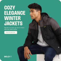 Boldfit Men's Quilted Polyester Standard Length Jacket Monsoon Winter Wear Hooded Winter Padded Bomber Full Sleeve Jacket Black Grey XL - Image 2