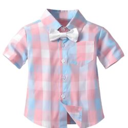 Dsnsenterprize Kids Boys Printed Cotton Short Sleeve Collared Neck Ethnic Wear Spandex Shirt & Shorts with Bow tie (DSNS_10130) (4-5 Years) - Image 4