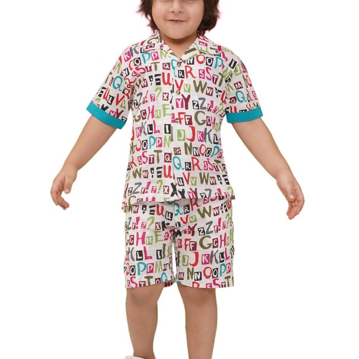 AJ DEZINES Kids Casual Wear Summer Blue Beach Dress Cotton Shirt Shorts Printed Cord Set For Boys (CO-1008-BLUE-5)