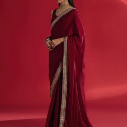 AKHILAM Women's Maroon Satin Solid Saree With Unstitched Blouse (RADHA1002_RX) - Image 6