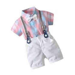 Dsnsenterprize Kids Boys Printed Cotton Short Sleeve Collared Neck Ethnic Wear Spandex Shirt & Shorts with Bow tie (DSNS_10130) (4-5 Years)