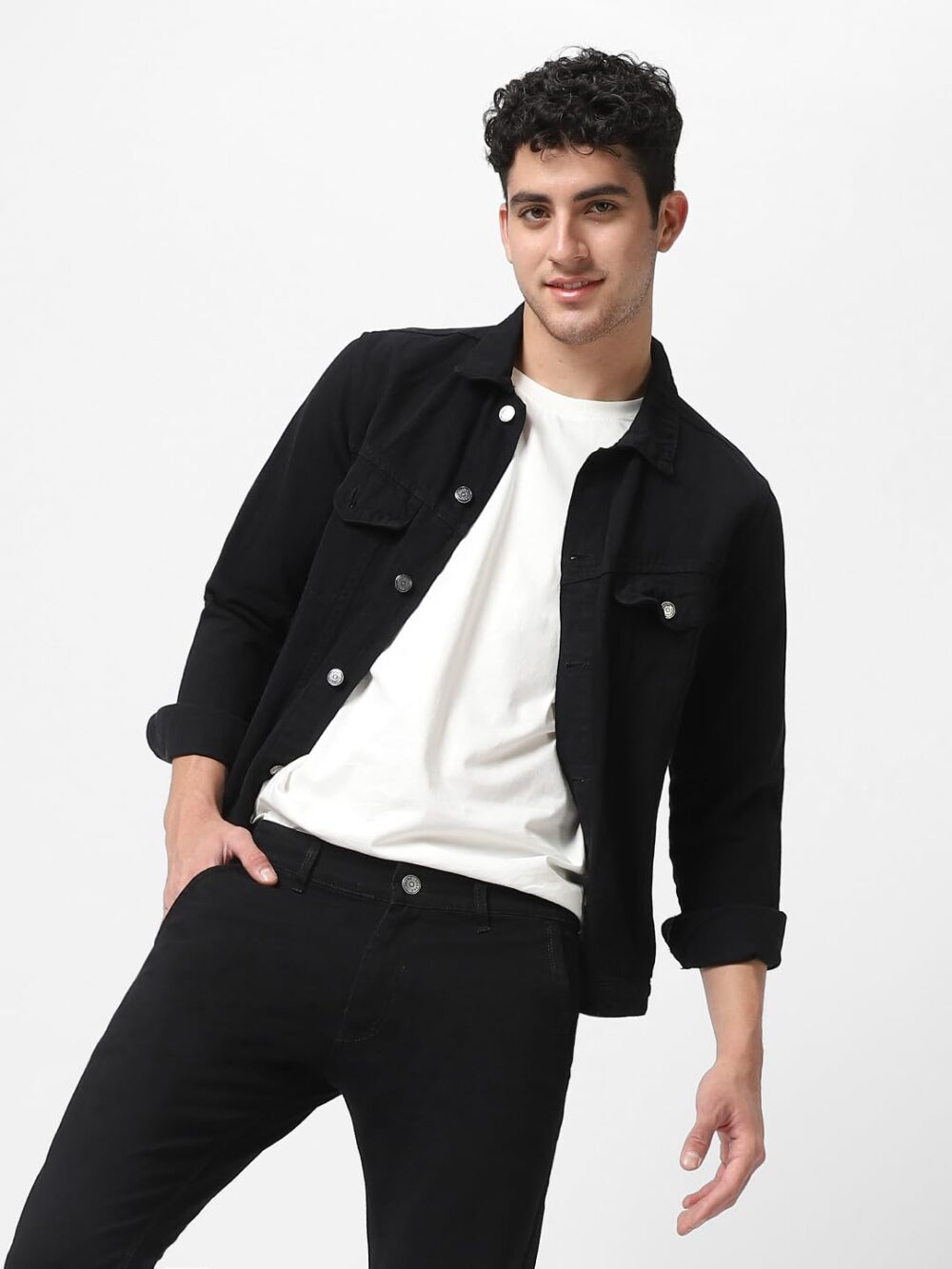 Urbano Fashion Men's Black Solid Regular Fit Washed Full Sleeve Denim Jacket (jakt-denim-black-l) - Image 7