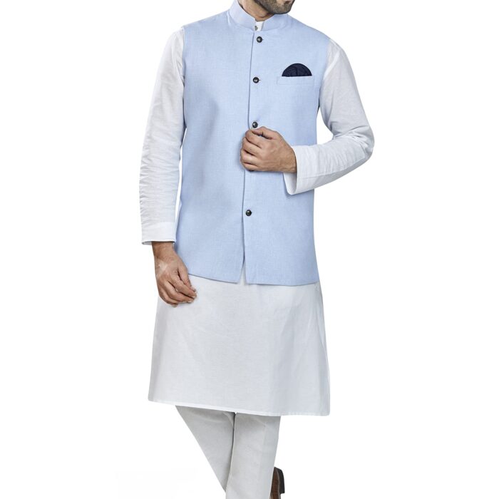 BE ACTIVE Men's Linen Blend Nehru Jacket With Mandarin Collar || Ethnic Koti For Men || Men Koti Formal|| Men Koti Wedding (RFKT0001-12 (Blue)-XXL)