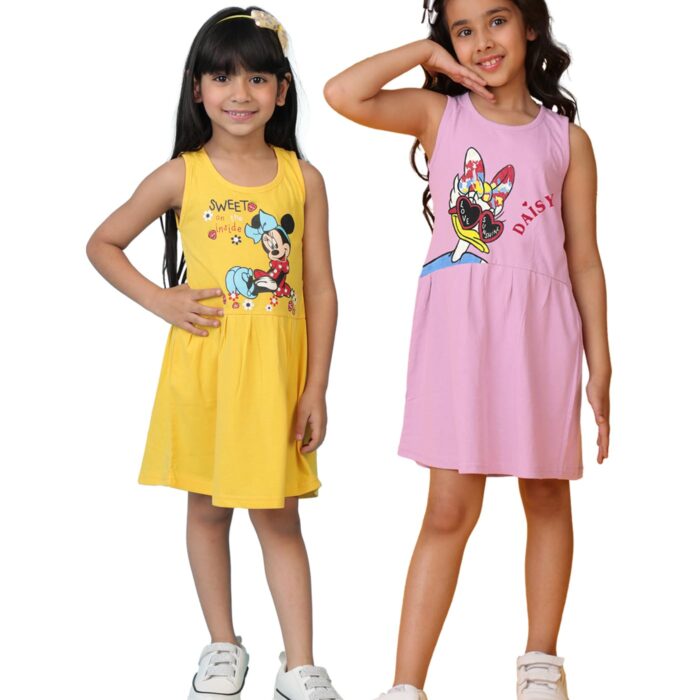 Kuchipoo © Disney Girls Cotton Frocks (DKUC-DRS-107, 8-9 Years, Multi-Colored) - Pack of 2