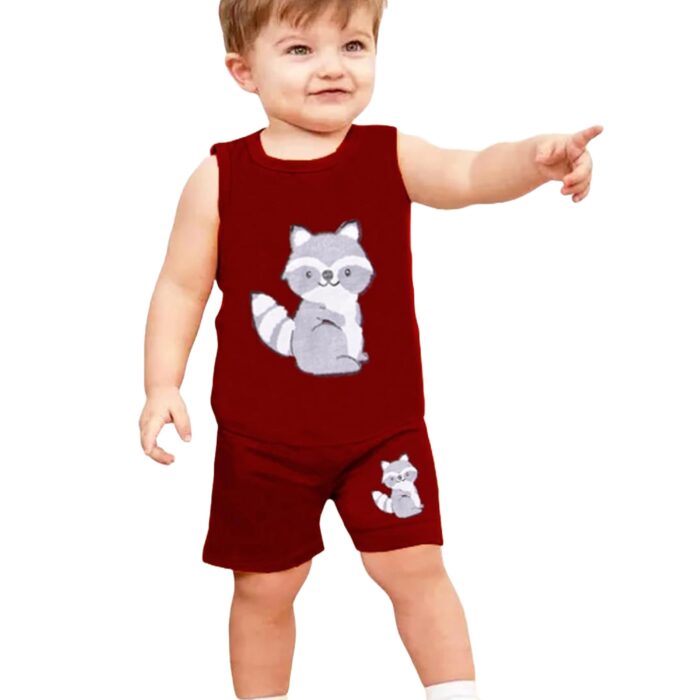 Kwitchy Boy's T-Shirt & Shorts Set New Born Baby Clothes | Kids Clothing | Dress | Sleeveless T Shirts | Cotton Shorts | Casual Kids Wear (2-3 Years, Maroon)