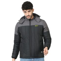 Boldfit Men's Quilted Polyester Standard Length Jacket Monsoon Winter Wear Hooded Winter Padded Bomber Full Sleeve Jacket Black Grey XL