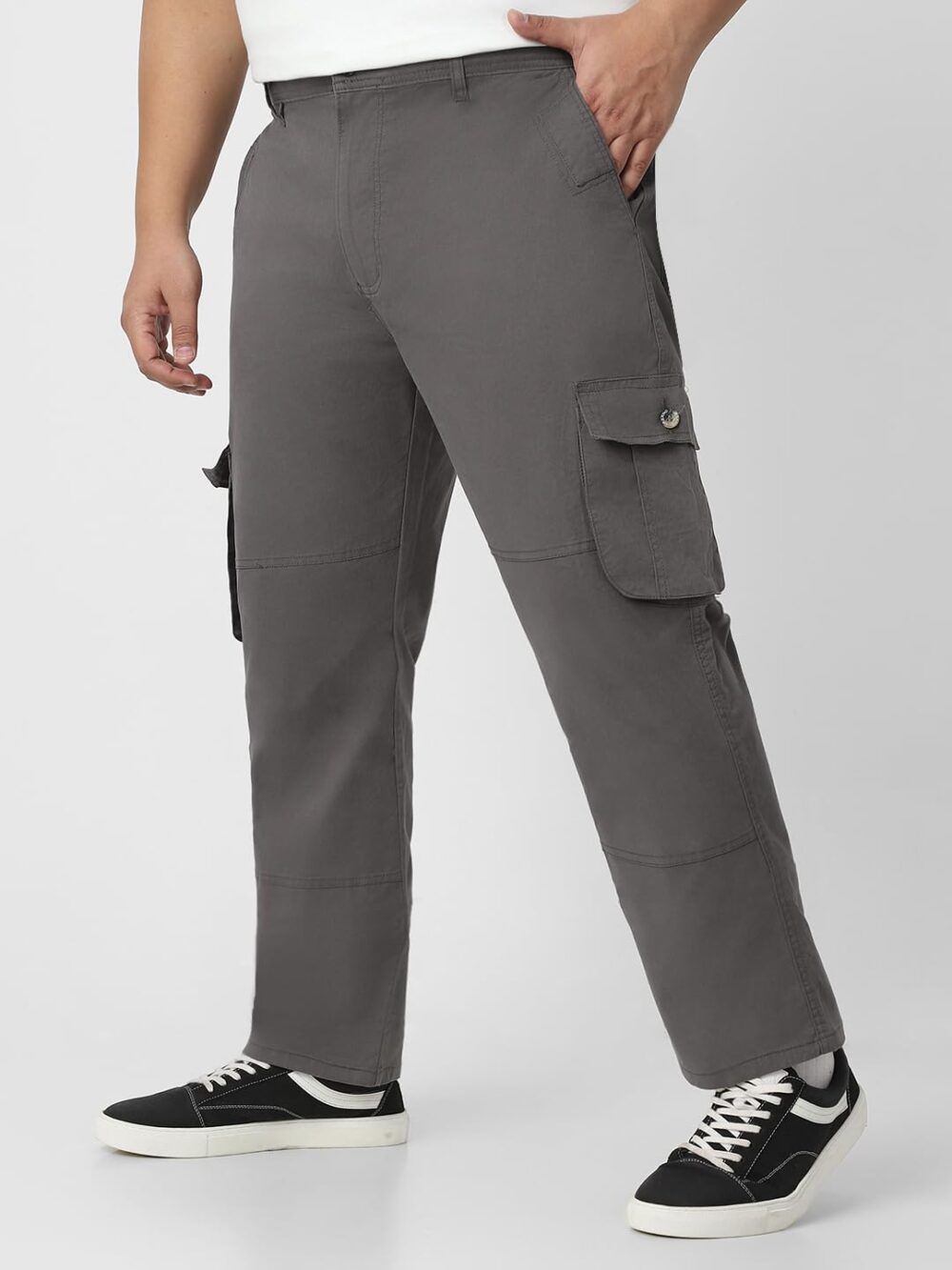 Urbano Plus Men's Dark Grey Regular Fit Solid Cargo Chino Pant with 6 Pockets (pluschicargop-09-dgrey-44) - Image 5