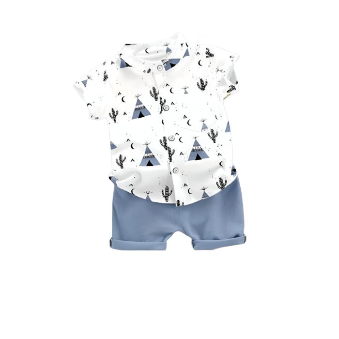 Vikita Enterprise dimension Kids Boy's Printed Cotton Blend,Hosiery Short Sleeve Regular Wear Shirt & Shorts Set (V_E_1019 White&Blue 2-3 Year)
