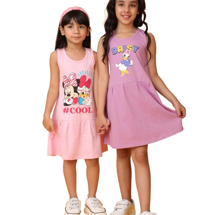 Kuchipoo © Disney Girls Cotton Frocks (DKUC-DRS-105, 8-9 Years, Multi-Colored) - Pack of 2