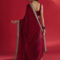 AKHILAM Women's Maroon Satin Solid Saree With Unstitched Blouse (RADHA1002_RX) - Image 8
