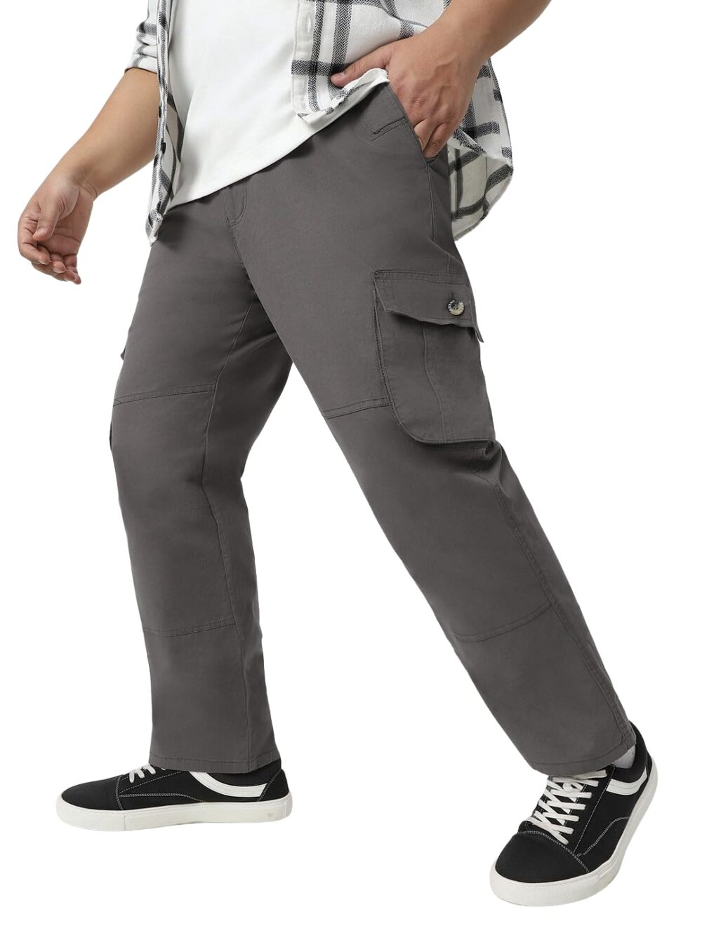 Urbano Plus Men's Dark Grey Regular Fit Solid Cargo Chino Pant with 6 Pockets (pluschicargop-09-dgrey-44)