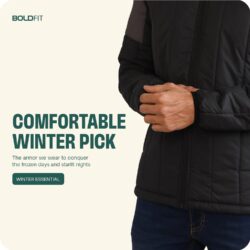 Boldfit Men's Quilted Polyester Standard Length Jacket Monsoon Winter Wear Hooded Winter Padded Bomber Full Sleeve Jacket Black Grey XL - Image 4