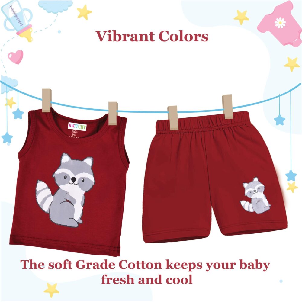 Kwitchy Boy's T-Shirt & Shorts Set New Born Baby Clothes | Kids Clothing | Dress | Sleeveless T Shirts | Cotton Shorts | Casual Kids Wear (2-3 Years, Maroon) - Image 3