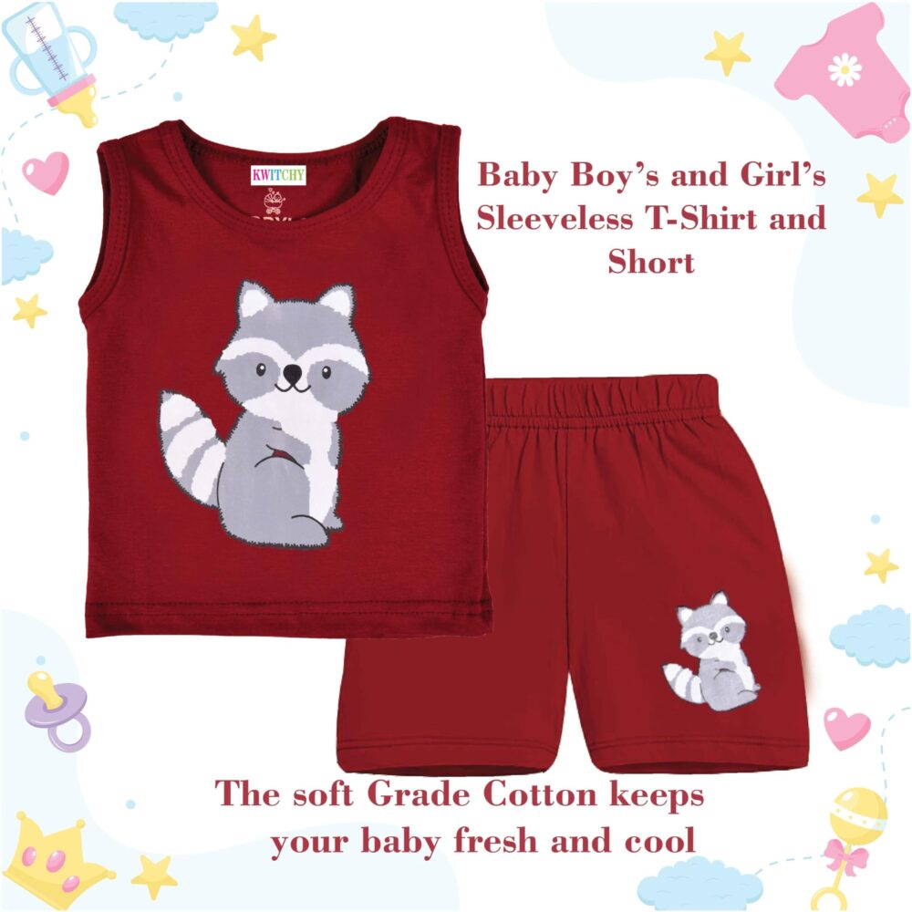 Kwitchy Boy's T-Shirt & Shorts Set New Born Baby Clothes | Kids Clothing | Dress | Sleeveless T Shirts | Cotton Shorts | Casual Kids Wear (2-3 Years, Maroon) - Image 5