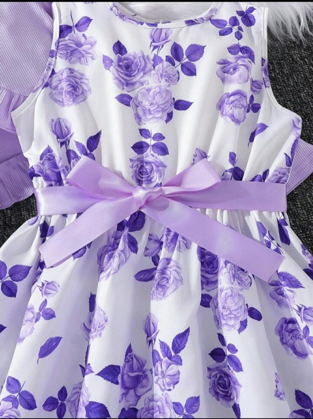 ER Life Style Girls Floral Printed Knee-Length Frocks and Dresses (in, Age, 7 Years, 8 Years, Purple) - Image 3