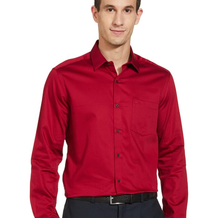 Arrow Men's Solid Full Sleeve Slim Fit Cutaway Collar Satin Formal Shirt (ARCBOSH0016_Medium RED_39)
