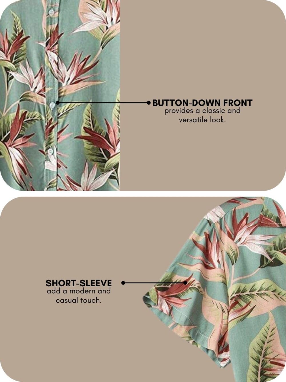 Leriya Fashion Shirt for Men | Tropical Leaf Printed Rayon Shirts for Men | Preppy Short Sleeves | Spread Collared Neck | Perfect for Outing | Camp Wear Shirt for Boys (X-Large, Green) LF-MS-6047 - Image 6