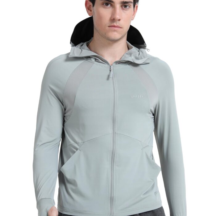 FABSPORTS Men's UV Protection Sun Screen Jacket, Full Zip Sun Protection Clothing, Lightweight with UPF 50+ Protection for Outdoors, with Pockets, Sun Protective Clothing for Men