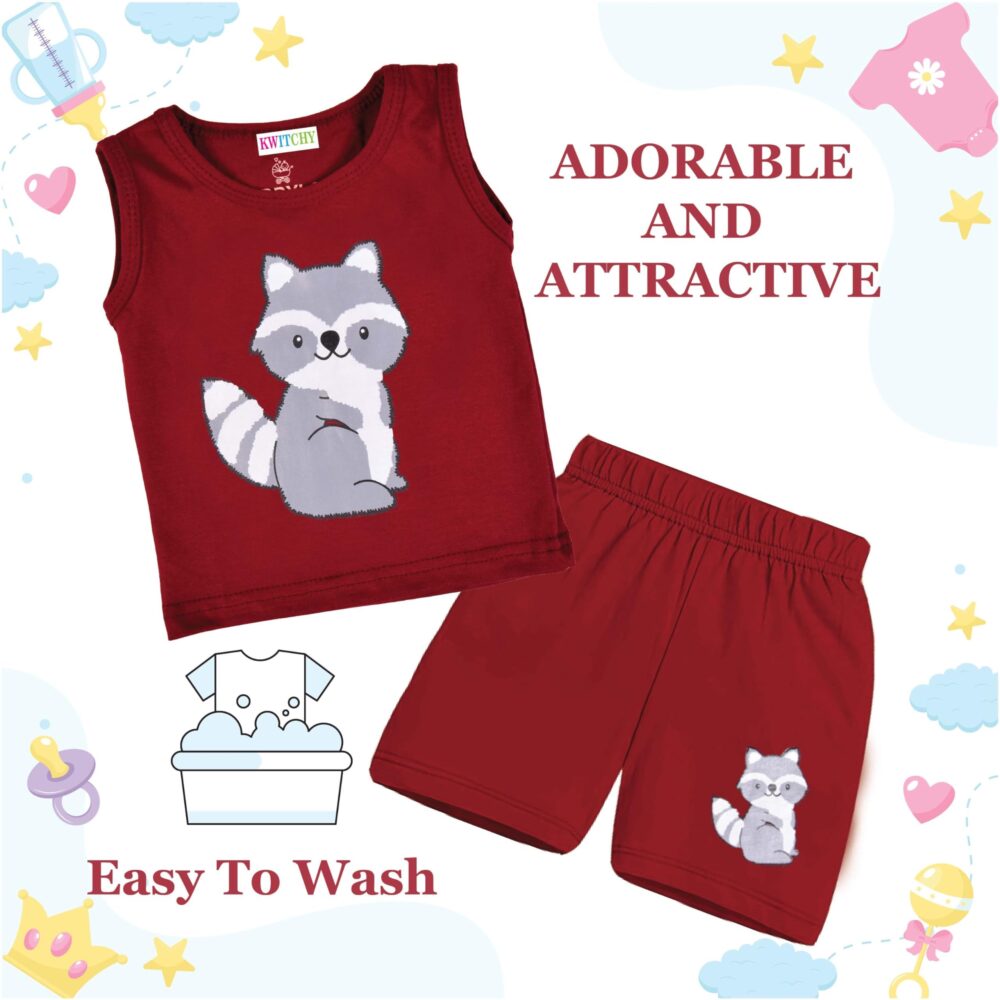 Kwitchy Boy's T-Shirt & Shorts Set New Born Baby Clothes | Kids Clothing | Dress | Sleeveless T Shirts | Cotton Shorts | Casual Kids Wear (2-3 Years, Maroon) - Image 2