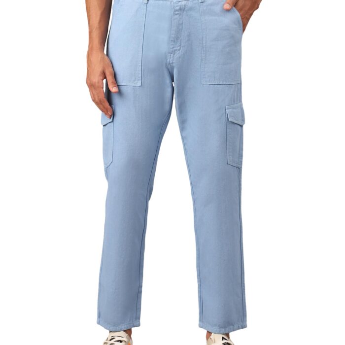 AVANOVA Light Blue Bell-Bottom Men Cargo Jeans II Men Cargo Pants II Denim Cargo for Men II Cotton Pant II Wide Legs II Flap Pockets II Cargo for Men (Jeans-119-Light Blue-32)