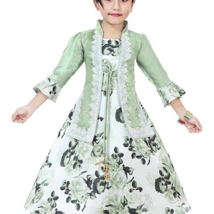 S K FASHION Cotton Blend Casula Wear Handstitch Grown Dress for Girls (Green, 10-11 Years)