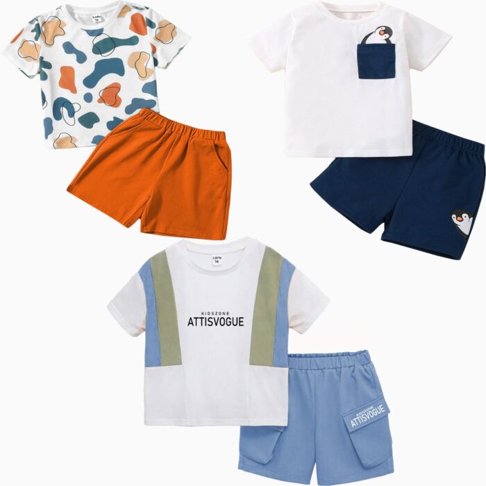 KIDIS LAND Cotton Clothing Sets for Baby Boys & Baby Girls Kids Clothes for boys kids clothes for girls Printed Kids Clothing Sets (T13OR-T22NB-16-T87SB)