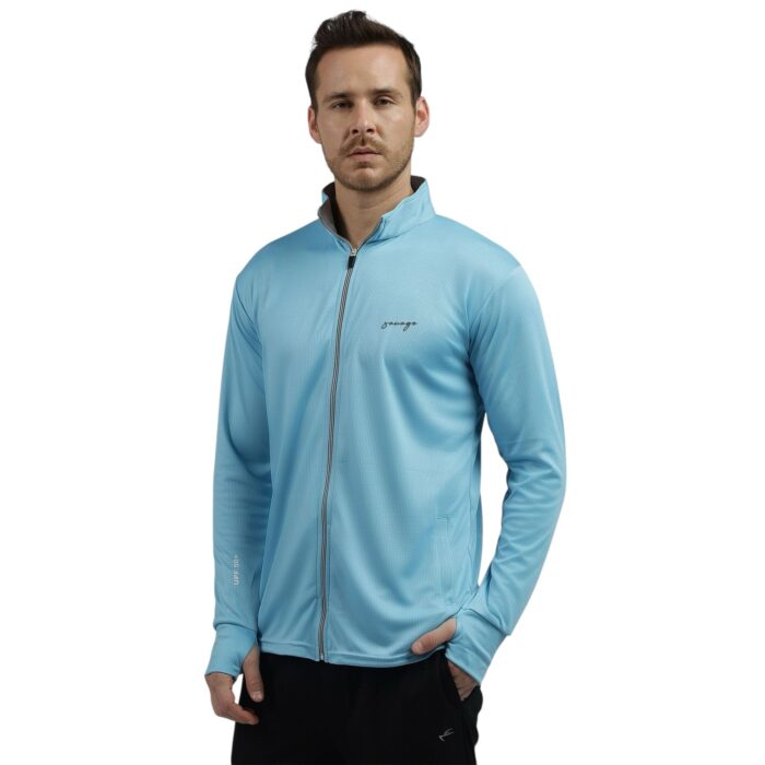 BE SAVAGE Sunscreen Jacket With UPF 50+ Summer Jacket lightweight Jackets For Men Biker Jackets For Men Zipper Jacket (Sky Blue-L)