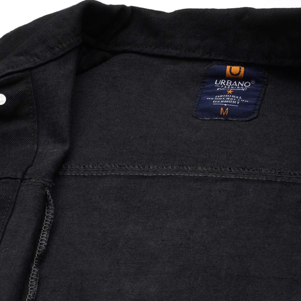 Urbano Fashion Men's Black Solid Regular Fit Washed Full Sleeve Denim Jacket (jakt-denim-black-l) - Image 2