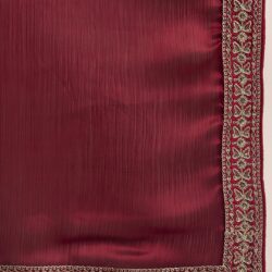 AKHILAM Women's Maroon Satin Solid Saree With Unstitched Blouse (RADHA1002_RX) - Image 3