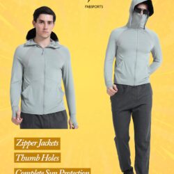 FABSPORTS Men's UV Protection Sun Screen Jacket, Full Zip Sun Protection Clothing, Lightweight with UPF 50+ Protection for Outdoors, with Pockets, Sun Protective Clothing for Men - Image 5