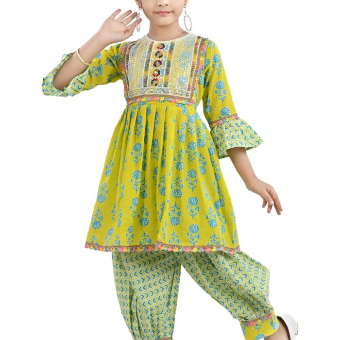 Arshia Fashions Girls Ethnic Wear Salwar Suit Set | Girls Kurti and Dhoti Pant Set