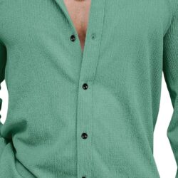 Men's Regular Fit Poly Popcorn Casual Shirt Green - Image 4