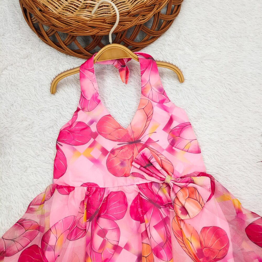 ZillyMilly Girls Butterfly Print Pink Frock for Girls - Baby Girl's Party & Western Knee-Length Frock for Girl's - Casual Dress 1-6 Years Kids (5-6 Years, Pink) - Image 2