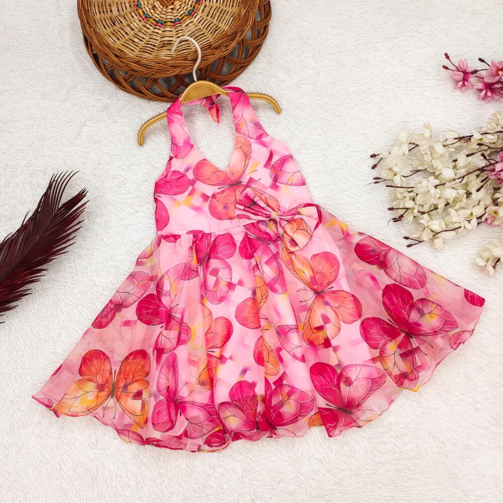 ZillyMilly Girls Butterfly Print Pink Frock for Girls - Baby Girl's Party & Western Knee-Length Frock for Girl's - Casual Dress 1-6 Years Kids (5-6 Years, Pink) - Image 3