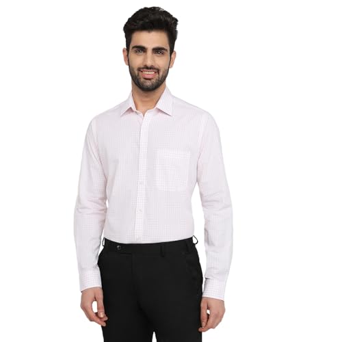 Raymond Men Slim Fit Checks Pattern Pure Cotton Semi Cutaway Collar Full Sleeve Formal Shirt Red