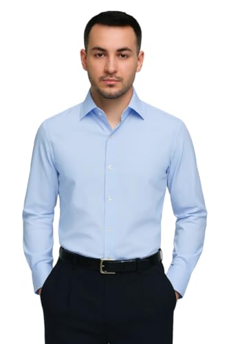 Men's Light Blue Slim Fit Shirt, Full Sleeve, Button-Down Collar, Business Formal (in, Alpha, S, Regular)