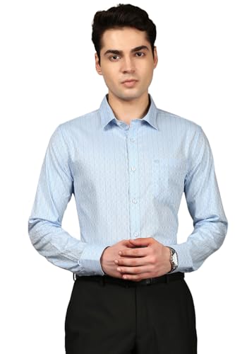 Chennis Men's Digital Printed Cotton Slim Fit Long Sleeve Formal Shirt with Chest Pocket(Blue/Grey; 40)