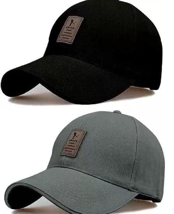 Stylish Cotton Baseball Summer Sports Cricket Gym Dance Caps Woolen Fashion Cap for Men, Women, Kids, Summer All Season Sports, Cricket, Gym, Adjustable Buckle Combo Pack of 2 (Gray,Black)