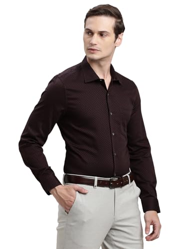 Turtle Men Dark Brown Slim Fit Dobby Pure Cotton Formal Shirt